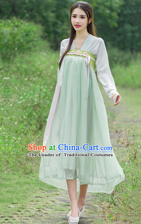 Traditional Ancient Chinese Costume, Elegant Hanfu Clothing Embroidered Blouse and Dress, China Tang Dynasty Princess Elegant Blouse and Ru Skirt Complete Set for Women