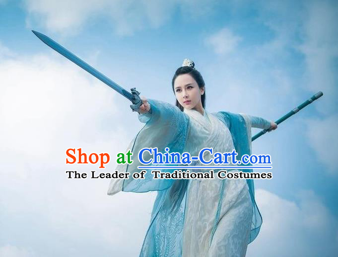 Traditional Ancient Chinese Elegant Swordsman Costume, Chinese Han Dynasty Fairy Dress, Cosplay Chinese Television Drama Jade Dynasty Qing Yun Faction Peri Hanfu Clothing for Women