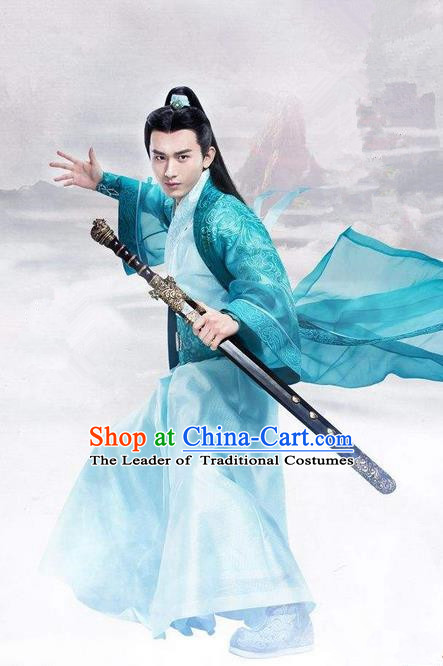 Traditional Ancient Chinese Swordsman Costume, Chinese Han Dynasty Jiang Hu Swordsman Robe, Cosplay China Young Childe Chinese Bladesman Hanfu Clothing for Men