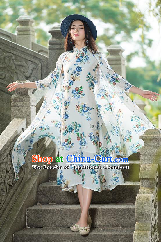 Traditional Ancient Chinese National Costume, Elegant Hanfu White Cardigan, China Tang Suit Cape, Upper Outer Garment Dust Coat Cloak Clothing for Women