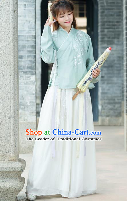 Traditional Ancient Chinese Costume, Elegant Hanfu Clothing Embroidered Slant Opening Blouse and Dress, China Ming Dynasty Princess Elegant Blouse and Ru Skirt Complete Set for Women