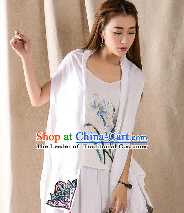 Traditional Ancient Chinese National Costume, Elegant Hanfu Embroidery White Cappa, China Tang Suit Cape, Upper Outer Garment Tippet Clothing for Women