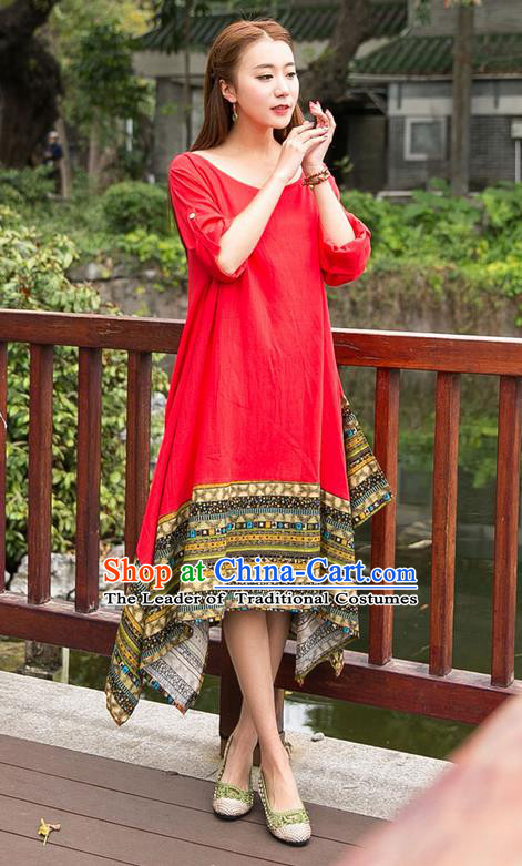 Traditional Ancient Chinese National Costume, Elegant Hanfu Big Swing Red Dress, China Tang Suit National Minority Chirpaur Elegant Dress Clothing for Women