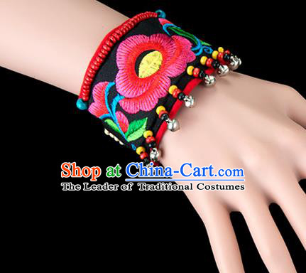 Traditional Chinese Miao Nationality Crafts, Yunan Hmong Handmade Bracelet Cuff Hand Decorative, China Miao Ethnic Minority Bangle Accessories for Women