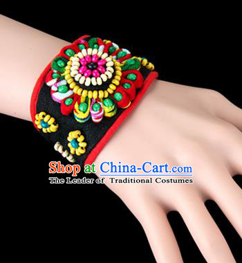 Traditional Chinese Miao Nationality Crafts, Yunan Hmong Handmade Bracelet Cuff Hand Decorative, China Miao Ethnic Minority Bangle Accessories for Women