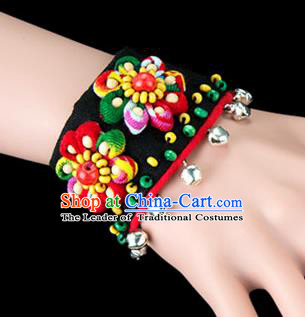 Traditional Chinese Miao Nationality Crafts, Yunan Hmong Handmade Bracelet Bells Cuff Hand Decorative, China Miao Ethnic Minority Bangle Accessories for Women