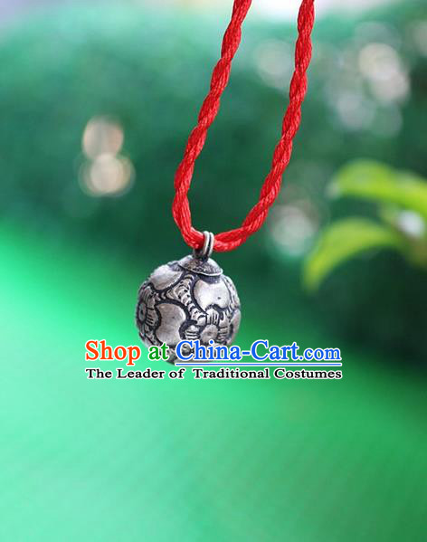 Traditional Chinese Miao Nationality Crafts Jewelry Accessory, Hmong Handmade Miao Silver Bells Pendant, Miao Ethnic Minority Necklace Accessories Sweater Chain Pendant for Women