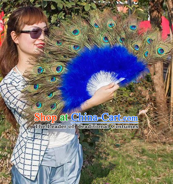 Traditional Handmade Chinese Classical Peacock Feather Fans, China Folk Dance Fan Dance Stage Performance Fan for Women