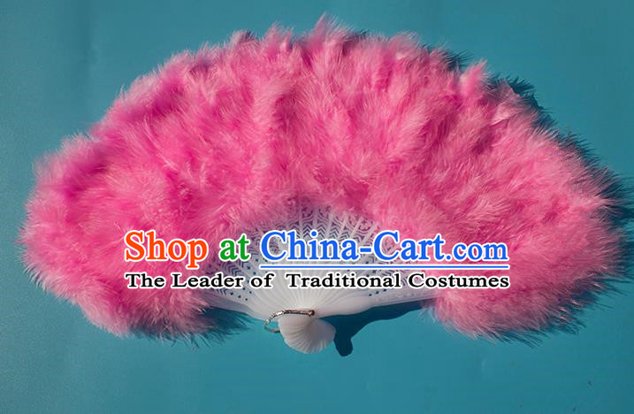 Traditional Handmade Chinese Classical Feather Fans, China Folk Dance Fan Dance Stage Performance Pink Fan for Women