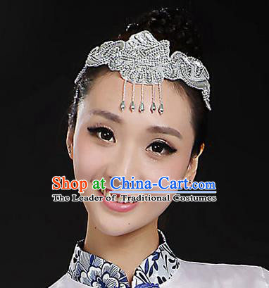 Traditional Handmade Chinese Yangge Fan Dancing Classical Hair Accessories, Folk Dance Yangko Peacock Dance Tassel Headwear For Women