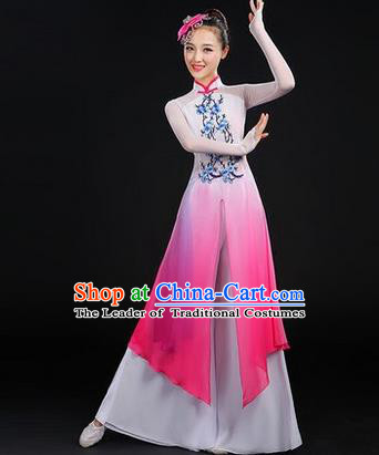 Traditional Chinese Yangge Fan Dancing Costume, Folk Dance Yangko Embroider Plum Blossom Uniforms, Classic Dance Dress Drum Dance Clothing for Women