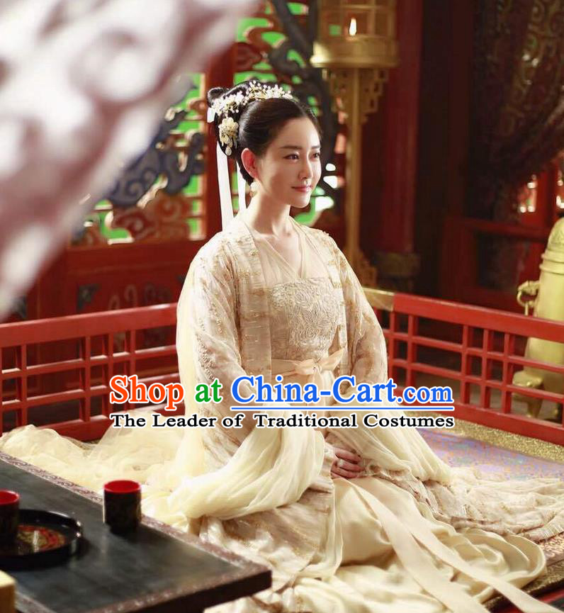 Traditional Ancient Chinese Palace Queen Costume, Elegant Hanfu Fairy Clothing Chinese Teleplay Ten great III of peach blossom Role Han Dynasty Imperial Empress Tailing Embroidered Clothing for Women