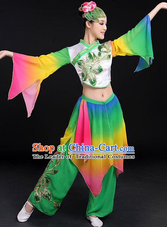 Traditional Chinese Yangge Fan Dancing Costume, Folk Dance Yangko Flowers Mandarin Sleeve Paillette Peony Uniforms, Classic Umbrella Dance Elegant Dress Drum Dance Clothing for Women