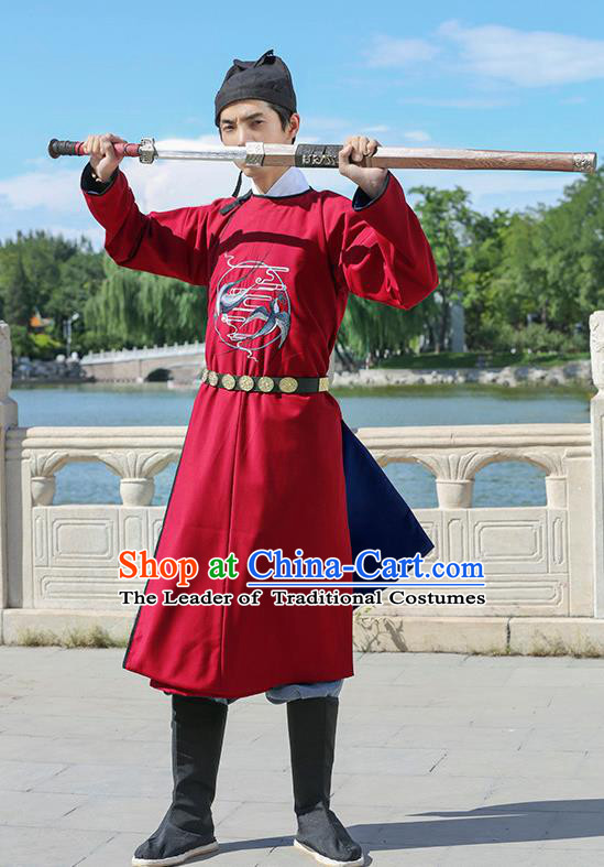 Traditional Chinese Ancient Hanfu Jiang Hu Swordsman Tang Dynasty Imperial Bodyguard Red Robe Costume for Women for Men