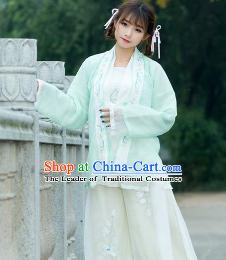 Traditional Ancient Chinese Young Lady Costume Embroidered BeiZi Green Cardigan, Elegant Hanfu Cloak Clothing Chinese Ming Dynasty Imperial Princess Dress Clothing for Women