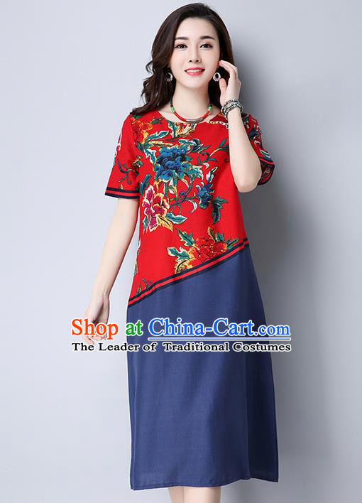 Traditional Ancient Chinese National Costume, Elegant Hanfu Printing Red Dress, China Tang Suit Chirpaur Garment Elegant Dress Clothing for Women