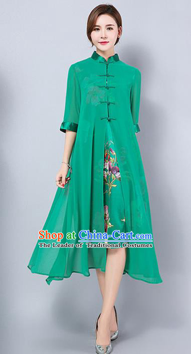 Traditional Ancient Chinese National Costume, Elegant Hanfu Mandarin Qipao Green Cardigan Dress, China Tang Suit Chirpaur Republic of China Cheongsam Upper Outer Garment Elegant Dress Clothing for Women