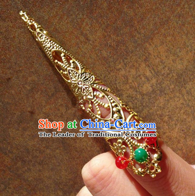 Traditional Ancient Chinese Imperial Consort Jewellery Accessories, Chinese Qing Dynasty Manchu Palace Lady Pierced Long Nail Wrap, Chinese Mandarin Imperial Concubine Finger Nails Decoration Accessories for Women