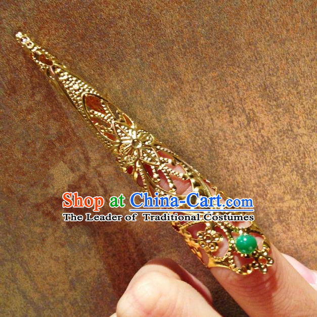 Traditional Ancient Chinese Imperial Consort Jewellery Accessories, Chinese Qing Dynasty Manchu Palace Lady Pierced Long Nail Wrap, Chinese Mandarin Imperial Concubine Finger Nails Decoration Accessories for Women