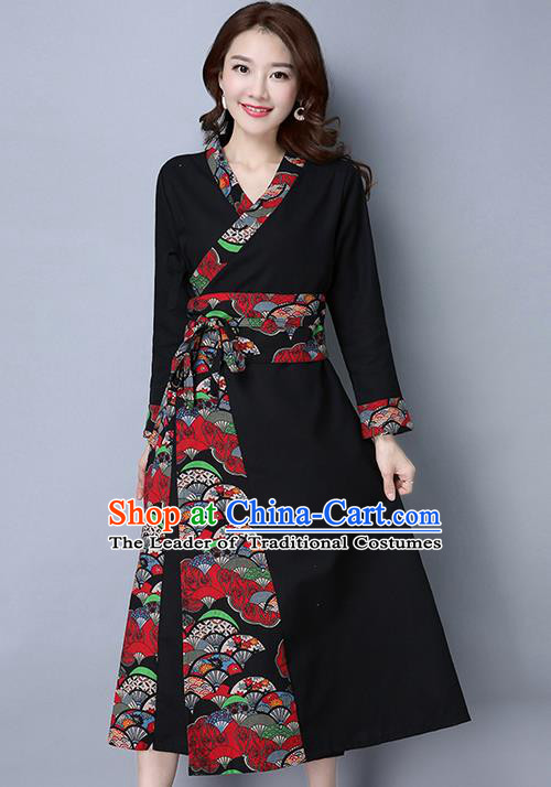 Traditional Ancient Chinese National Costume, Elegant Hanfu Mandarin Qipao Joint Black Dress, China Tang Suit Cheongsam Garment Elegant Dress Clothing for Women