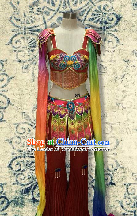 Traditional Chinese Ancient Water Sleeve Children Dancing Costume, Tang Dynasty Classical Flying Dance Costume Dance Clothing for Kids