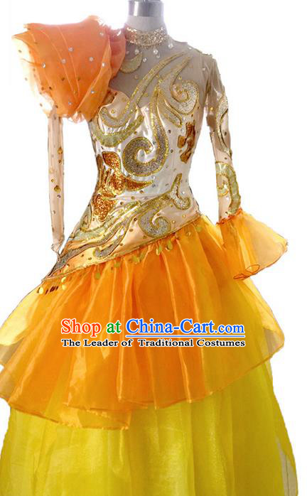 Traditional Chinese Modern Dancing Costume, Women Opening Classic Chorus Singing Group Dance Paillette Costume, Folk Dance Yangko Costume, Modern Dance Dress for Women