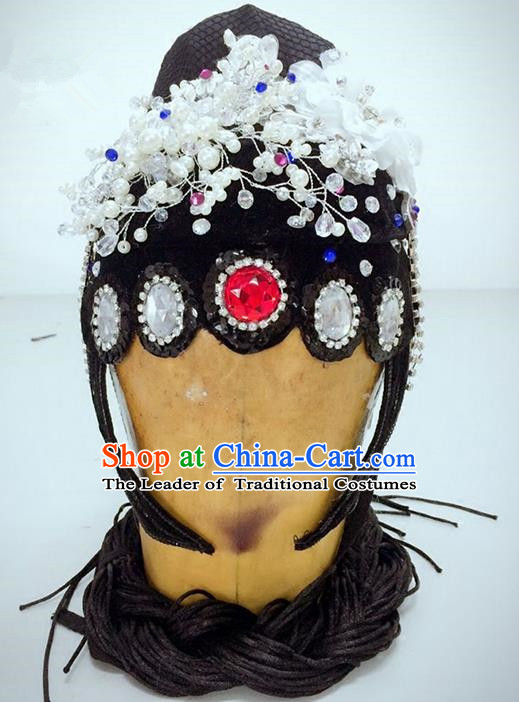 Traditional Ancient Chinese Classical Peking Opera Hair Accessories Props, Peking Opera Diva Headwear Classical Flying Dance Wigs and Hair Ornaments Complete Set for Women