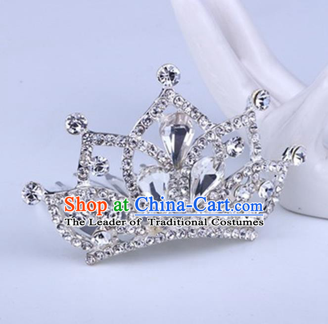 Top Grade Handmade Chinese Classical Hair Accessories, Children Baroque Style Headband Princess Royal Crown Rhinestone Imperial Crown, Hair Sticks Hair Jewellery, Hair Clasp for Kids Girls