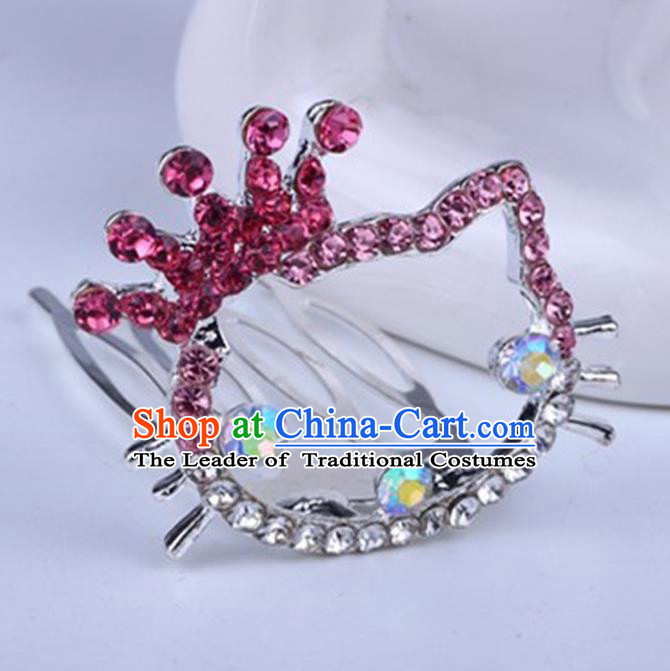 Top Grade Handmade Chinese Classical Hair Accessories, Children Baroque Style Headband Princess Rose Rhinestone Royal Crown, Hair Sticks Hair Jewellery, Cartoon Hair Clasp for Kids Girls