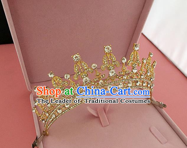 Top Grade Handmade Classical Hair Accessories, Children Baroque Style Princess Crystal Golden Royal Crown Hair Jewellery Hair Clasp for Kids Girls