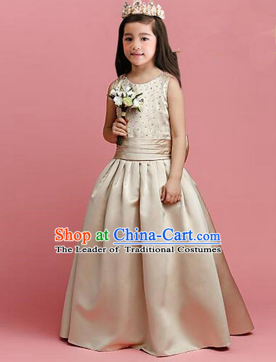 Top Grade Compere Professional Performance Catwalks Costume, Children Chorus Champagne Fairy Formal Dress Modern Dance Baby Princess Ball Gown Long Dress for Girls Kids