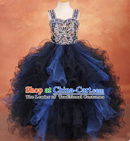 Top Grade Compere Professional Performance Catwalks Costume, Children Chorus Bubble Full Dress Modern Dance Baby Princess Modern Fancywork Ball Gown Dress for Girls