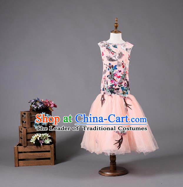 Top Grade Compere Professional Performance Catwalks Costume, Children Chorus Pink Fishtail Cheongsam Full Dress Modern Dance Baby Princess Modern Fancywork Ball Gown Long Mermaid Dress for Girls Kids