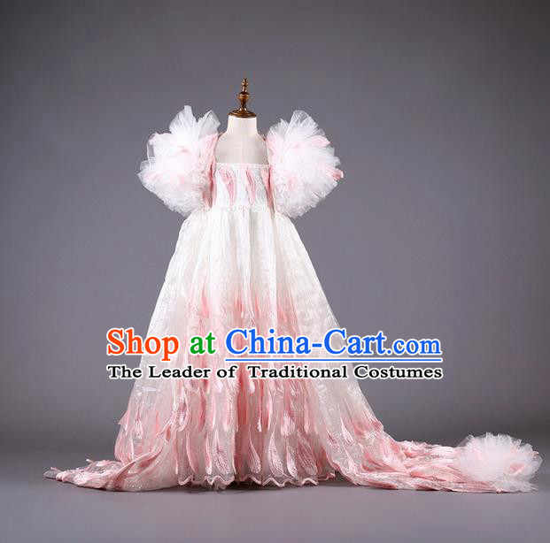 Top Grade Compere Professional Performance Catwalks Costume, Children Chorus Customize Champagne Wedding Bubble Full Dress Modern Dance Baby Princess Modern Fancywork Long Trailing Dress for Girls Kids