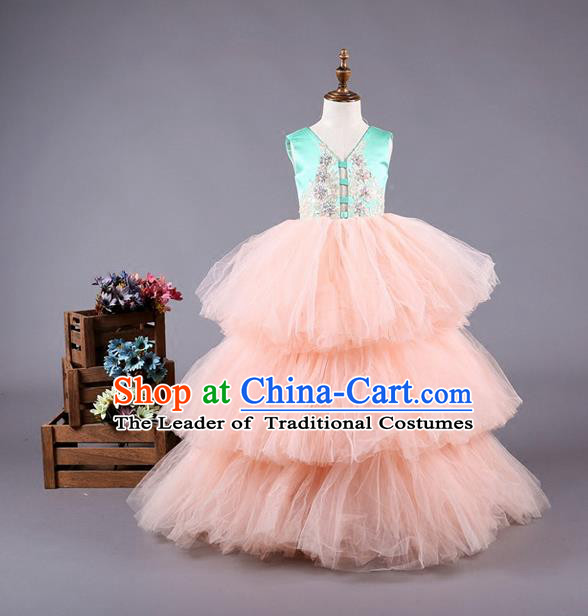 Top Grade Professional Compere Performance Catwalks Costume, Children Chorus Customize Bubble Full Dress Modern Dance Baby Princess Modern Fancywork Ball Gown Dress for Girls Kids