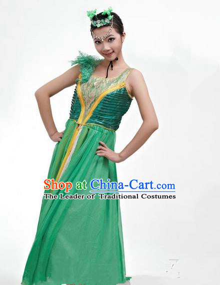 Chinese Classic Stage Performance Chorus Singing Group Dance Costumes, Opening Dance Competition Green Dress, Classic Dance Clothing for Women