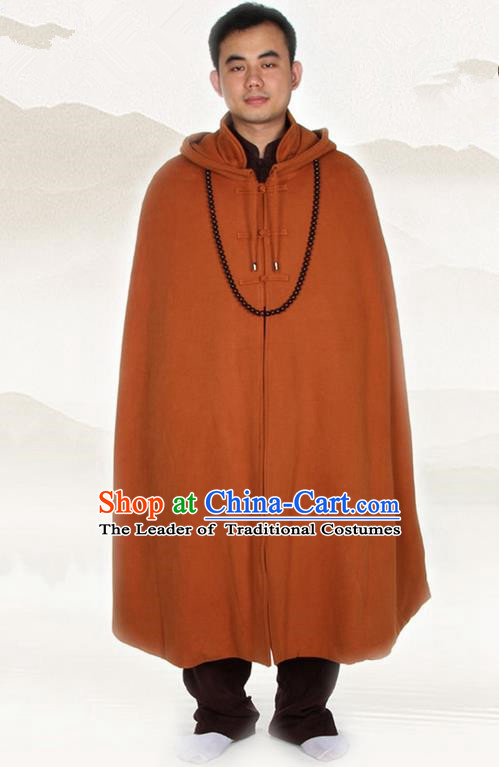 Top Kung Fu Costume Martial Arts Coffee Cloak Pulian Clothing, Tai Ji Mantle Gongfu Shaolin Wushu Tai Chi Meditation Cape for Men