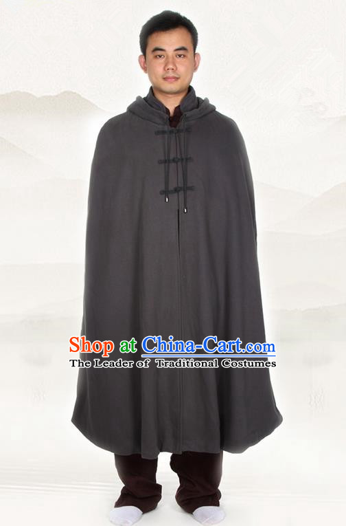 Top Kung Fu Costume Martial Arts Grey Cloak Pulian Clothing, Tai Ji Mantle Gongfu Shaolin Wushu Tai Chi Meditation Cape for Men