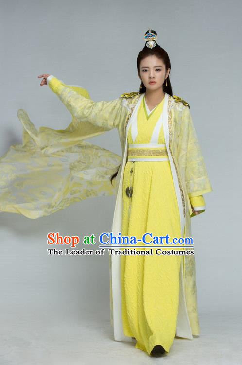 Traditional Chinese Ancient Swordswoman Costume and Headpiece Complete Set, Chinese Northern and Southern Dynasties Television Tokgo World Heroine Hanfu Dress Clothing for Women