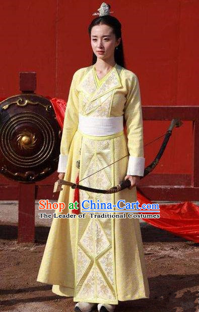 Traditional Chinese Ancient Princess Dress Costume, Chinese Northern and Southern Dynasties Television Tokgo World Swordswoman Hanfu Clothing and Headpiece Complete Set for Women