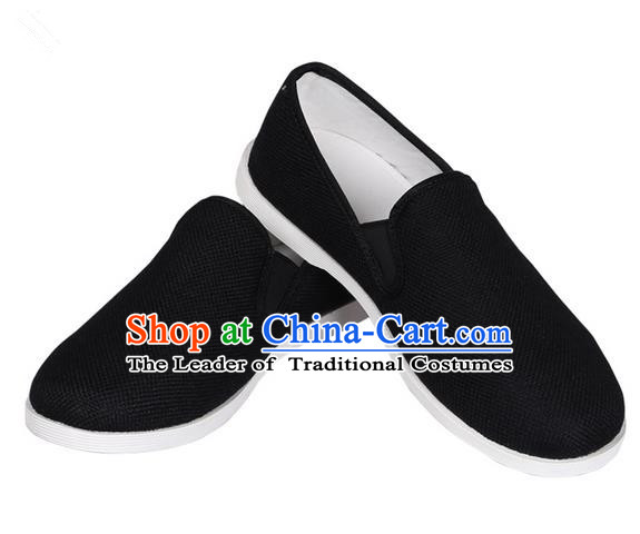 Top Grade Kung Fu Martial Arts Shoes Pulian Shoes, Chinese Traditional Tai Chi Linen Black Shoes Cloth Zen Shoes for Women for Men