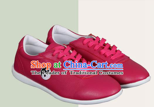 Top Grade Kung Fu Martial Arts Shoes Pulian Shoes, Chinese Traditional Tai Chi Imitation Leather Red Shoes for Women for Men