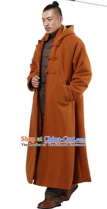 Top Kung Fu Costume Martial Arts Ginger Cloak Pulian Clothing, Tai Ji Mantle Gongfu Shaolin Wushu Tai Chi Meditation Plated Buttons Cape for Women for Men