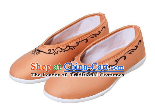 Top Chinese Traditional Tai Chi Embroidered Linen Shoes Kung Fu Pulian Shoes Martial Arts Orange Shoes for Women