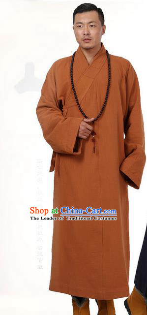 Traditional Chinese Kung Fu Costume Martial Arts Monk Robes Pulian Meditation Clothing, China Tang Suit Shaolin Wushu Khaki Frock for Men