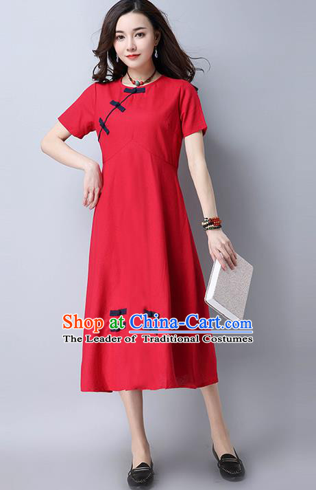 Traditional Ancient Chinese National Costume, Elegant Hanfu Mandarin Qipao Slant Opening Red Dress, China Tang Suit Chirpaur Republic of China Cheongsam Upper Outer Garment Elegant Dress Clothing for Women