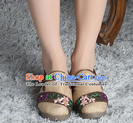 Traditional Chinese Shoes, China Handmade Linen Embroidered Wheat Shoes, Ancient Princess Cloth Shoes for Women