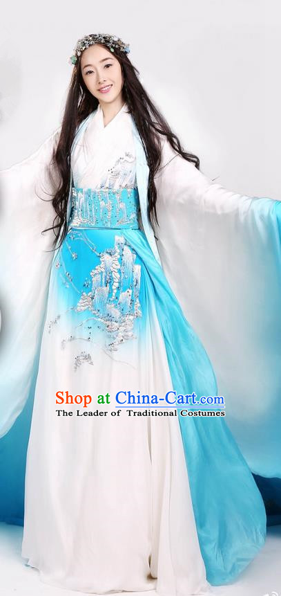 Traditional Ancient Chinese Elegant Palace Lady Costume, Chinese Ancient Han Dynasty Fairy Dress, Cosplay Chinese Television Drama Above The Clouds Imperial Princess Hanfu Trailing Clothing for Women