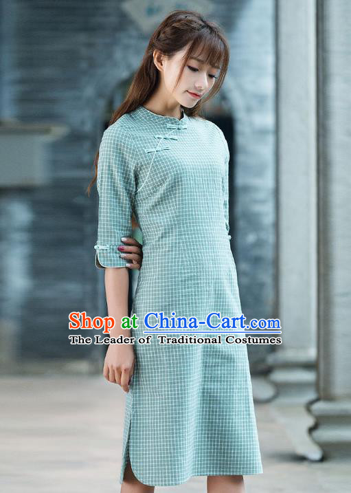 Traditional Ancient Chinese National Costume, Elegant Hanfu Mandarin Qipao Slant Opening Blue Dress, China Tang Suit Chirpaur Republic of China Cheongsam Upper Outer Garment Elegant Dress Clothing for Women