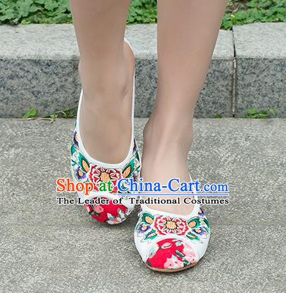 Traditional Chinese Shoes, China Handmade Embroidered Slippers White Shoes, Ancient Princess Linen Shoes for Women